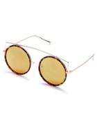 Romwe Brown Frame Gold Lens Round Design Sunglasses