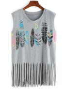 Romwe Leather Print Fringe Tank Top