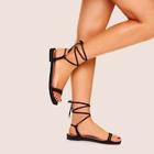 Romwe Lace-up Strappy Flat Sandals