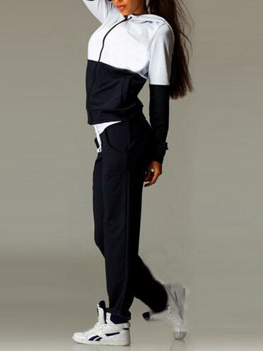 Romwe Colour-block Hooded Zipper Sport Sweatshirt With Pant