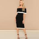 Romwe Foldover Bardot Contrast Trim Dress