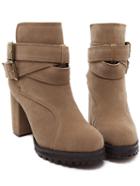 Romwe Camel Buckle Strap Chunky Boots