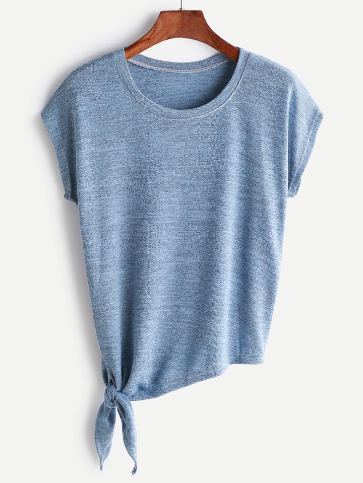Romwe Blue Knotted Side T-shirt
