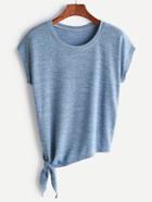 Romwe Blue Knotted Side T-shirt