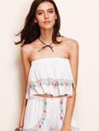 Romwe White Tassel Trim Layered Bandeau Top