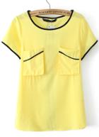 Romwe Contrast Trims Pockets Neon Yellow Blouse
