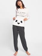 Romwe Bear Patch Tee & Polka Dot Pants Pj Set