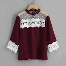 Romwe Dobby Mesh Yoke Guipure Lace Trim Top