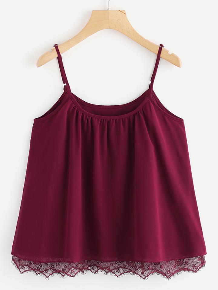 Romwe Eyelashes Lace Hem Cami Top