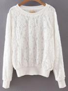 Romwe White Rib-knit Cuff Lace Sweatshirt