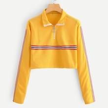 Romwe Quarter Zip Tape Panel Crop Sweatshirt