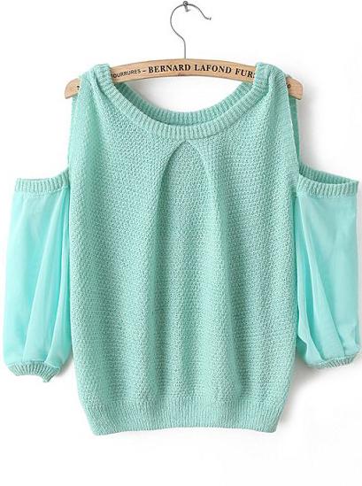 Romwe Off-shoulder Knit Green Sweater