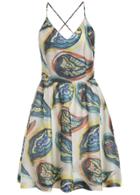 Romwe Spaghetti Strap Backless Paramecium Print Flare Dress