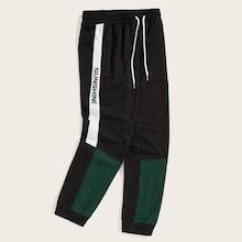 Romwe Guys Lettering Side Tape Cut-and-sew Sweatpants