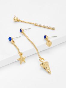 Romwe Star & Heart Design Earring Set