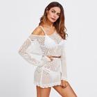 Romwe Scallop Trim Open Knit Cover Up