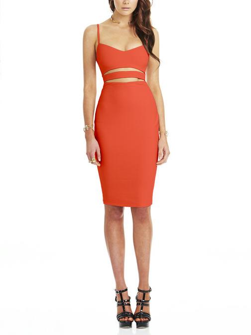 Romwe Spaghetti Strap Hollow Out Orange Dress