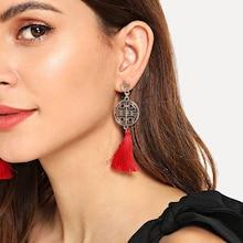 Romwe Laser Cut Circle & Fringe Earrings 1pair