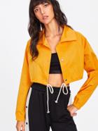 Romwe Drawstring Hem Single Breasted Crop Jacket