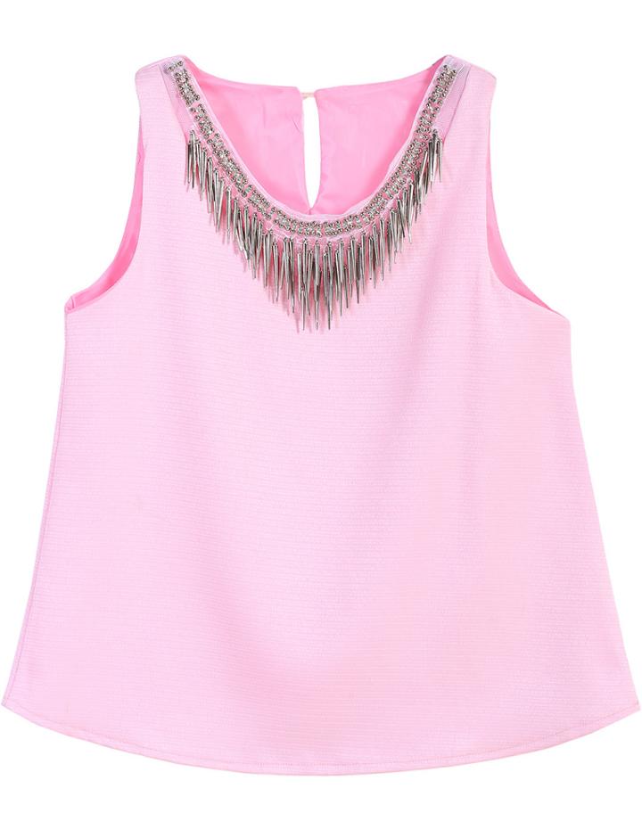 Romwe Keyhole Back Metal Neckline Pink Vest