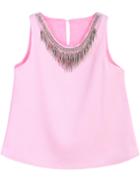 Romwe Keyhole Back Metal Neckline Pink Vest