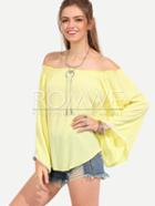 Romwe Yellow Off The Shoulder Bell Sleeve Blouse