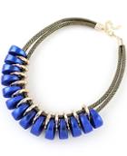 Romwe Blue Round Gold Double Necklace