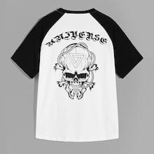 Romwe Guys Graphic & Letter Print Raglan Sleeve Top