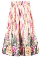 Romwe Elastic Waist Floral Pleated Midi Skirt