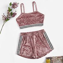 Romwe Striped Panel Cami Top With Velvet Shorts