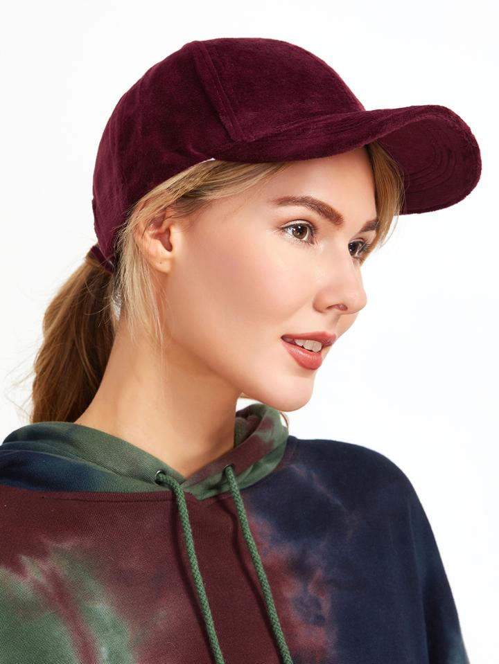 Romwe Burgundy Velvet Baseball Cap