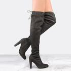 Romwe Faux Suede Chunky Heel Thigh High Boots