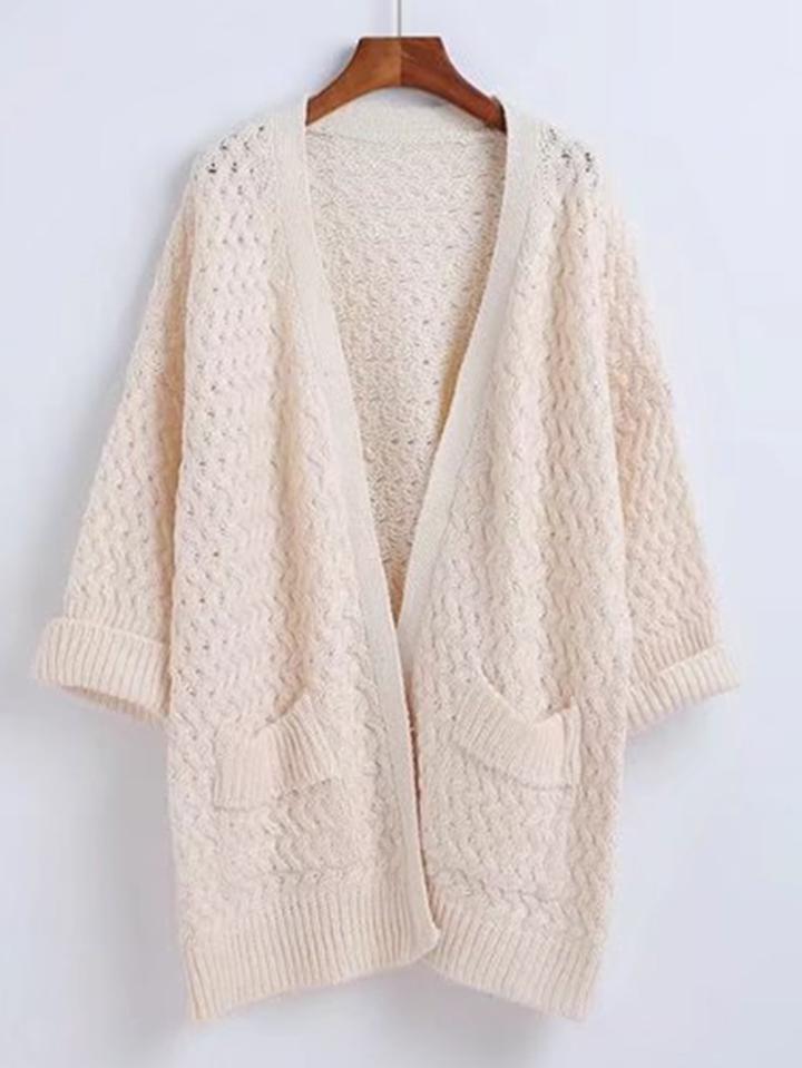 Romwe Ribbed Trim Open Front Cardigan