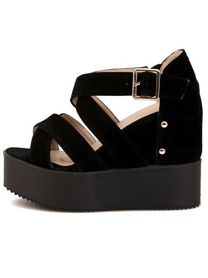 Romwe Black Criss Cross Wedges Sandals