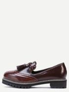 Romwe Brown Wingtip Patent Leather Tassel Trim Loafers
