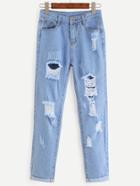 Romwe Blue Ripped Roll Hem Jeans