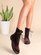 Romwe Round Toe Velvet Boots Brown