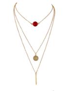 Romwe Red Boho Chic Chain With Stone Round Charms Necklace