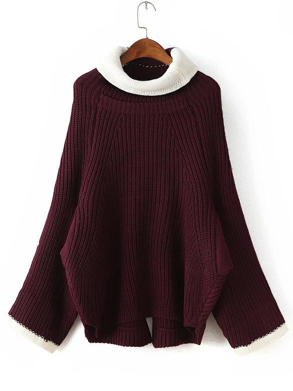 Romwe Contrast Collar Loose Sweater