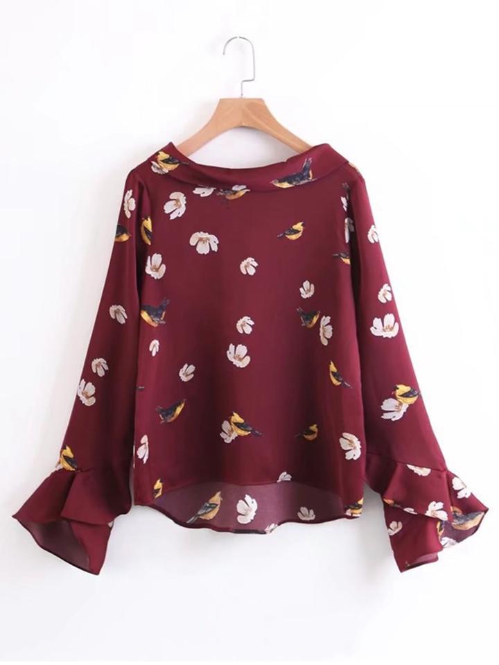 Romwe Ruffle Cuff Chelsea Collar High Low Blouse