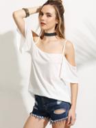 Romwe White Cold Shoulder T-shirt