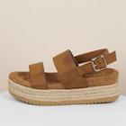 Romwe Double Band Buckle Slingback Jute Flatform Sandals