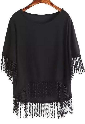 Romwe With Tassel Black Top