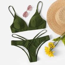 Romwe Seam Top With Criss Cross Low Rise Bikini