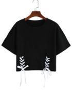 Romwe Double Lace-up Hem Crop T-shirt