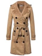 Romwe Khaki Double Breasted Self Tie Coat