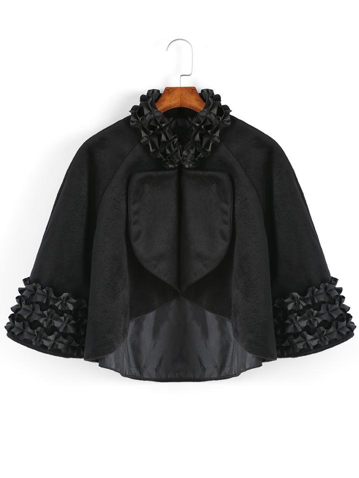 Romwe Ruffle Collar Woolen Cape Coat