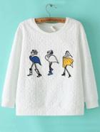 Romwe Round Neck Swan Embroidered Sweatshirt