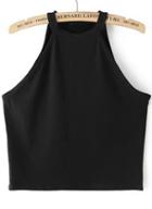 Romwe Halter Crop Black Vest
