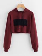 Romwe Patch Detail Crop Hoodie